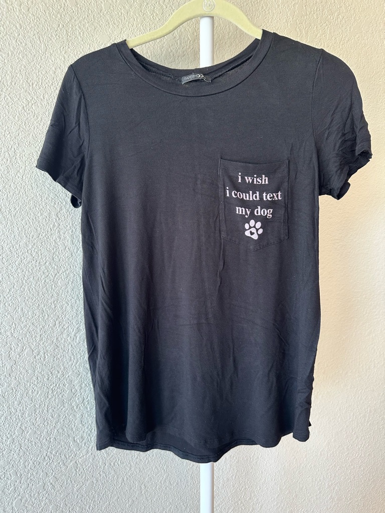 Paper Moon Black Short Sleeve Pocket Tee I Wish I Could Text My Dog Size Small